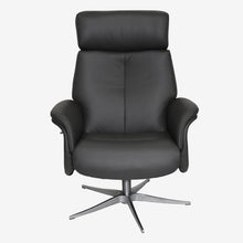 Load image into Gallery viewer, Tucker Swivel Recliner & Footstool - Charcoal Leather