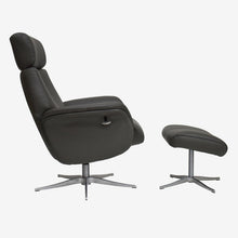 Load image into Gallery viewer, Tucker Swivel Recliner & Footstool - Charcoal Leather