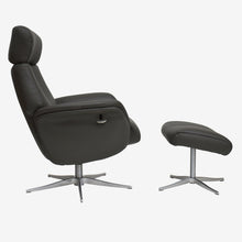 Load image into Gallery viewer, Tucker Swivel Recliner & Footstool - Charcoal Leather