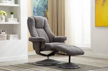 Load image into Gallery viewer, Vienna Charcoal Fabric Swivel Recliner and Footstool