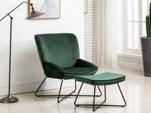 Load image into Gallery viewer, Green Velvet Chair & Footstool