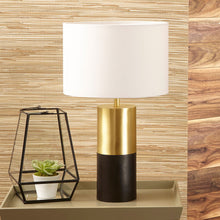Load image into Gallery viewer, Evie Dark Wood and Gold Metal Table Lamp
