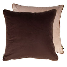 Load image into Gallery viewer, Malini Paul Moneypenny Twofaced Chocolate/Taupe 59x59cm Cushion

