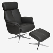 Load image into Gallery viewer, Tucker Swivel Recliner &amp; Footstool - Charcoal Leather
