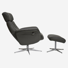 Load image into Gallery viewer, Tucker Swivel Recliner &amp; Footstool - Charcoal Leather
