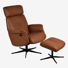 Load image into Gallery viewer, Tucker Swivel Recliner &amp; Footstool - Tan Leather
