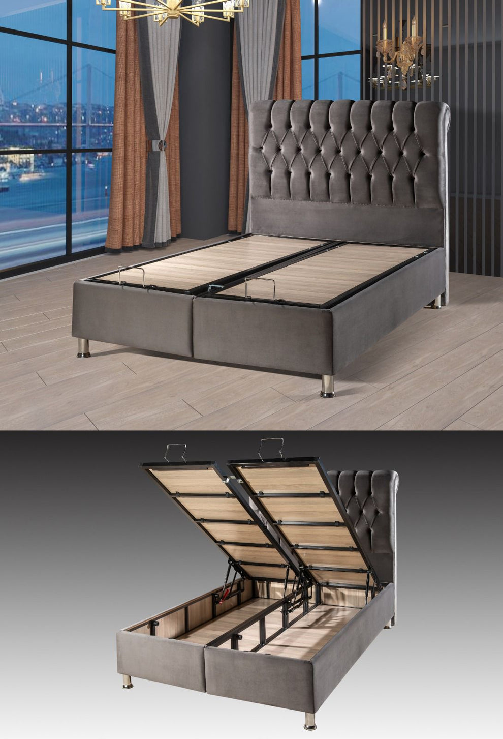 Harper Grey Ottoman Bed