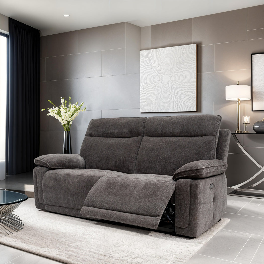 Clarence Fabric Electric 2 Seater Recliner - Charcoal