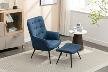 Load image into Gallery viewer, Katya Accent Chair &amp; Stool in Denim Blue
