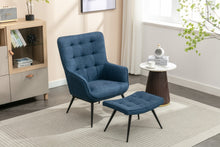 Load image into Gallery viewer, Katya Accent Chair &amp; Stool in Denim Blue

