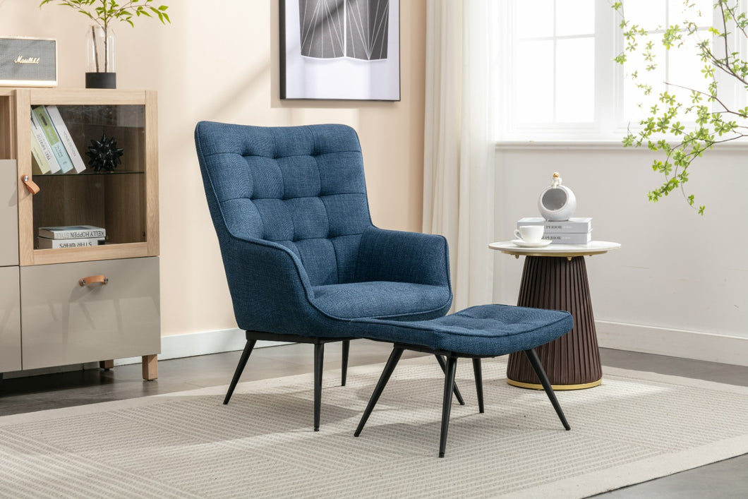 Katya Accent Chair & Stool in Denim Blue