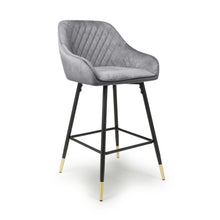 Load image into Gallery viewer, Sanwara Brushed Velvet Grey Bar Stool
