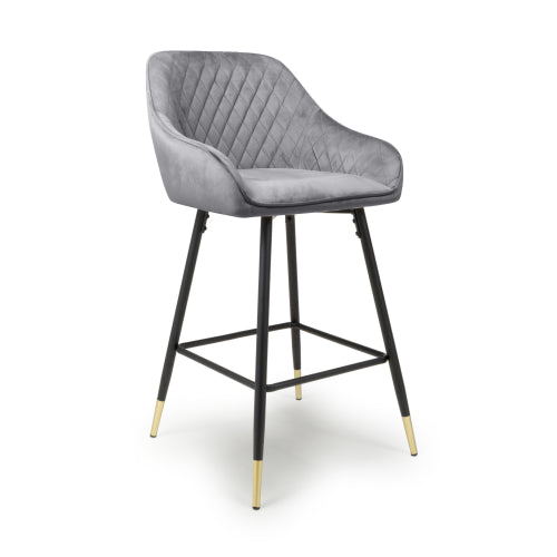 Sanwara Brushed Velvet Grey Bar Stool
