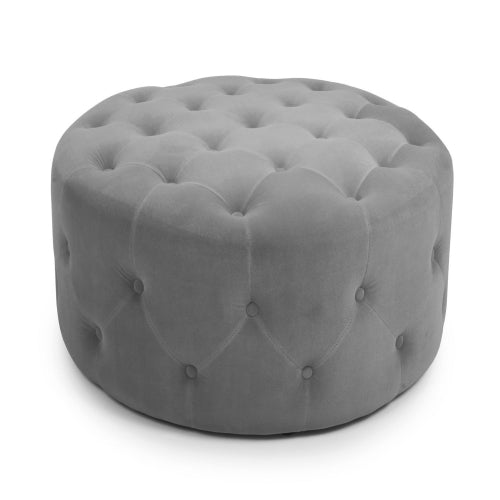 Valentina Round Brushed Velvet Grey Pouffe