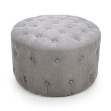 Load image into Gallery viewer, Valentina Round Grey Linen Pouffe
