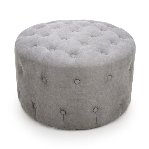 Valentina Round Grey Linen Pouffe