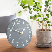 Load image into Gallery viewer, Thomas Kent Arabic 6&quot; Flax Blue Mantel Clock
