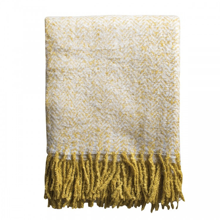 Herringbone Mohair Throw Ochre