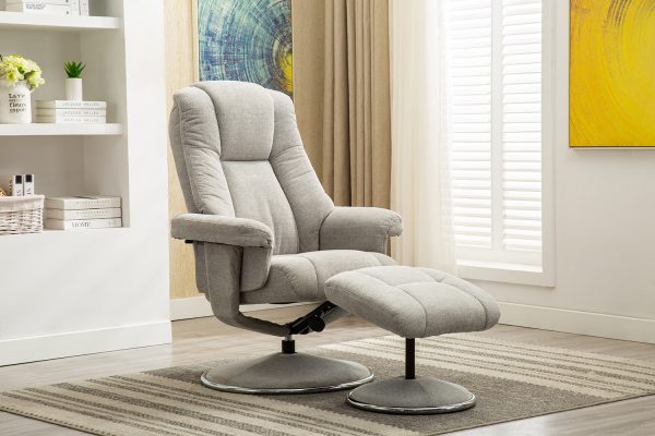 Vienna Cloud Grey Fabric Swivel Recliner and Footstool
