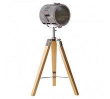 Load image into Gallery viewer, Bray Tripod Wood/Chrome Table Lamp
