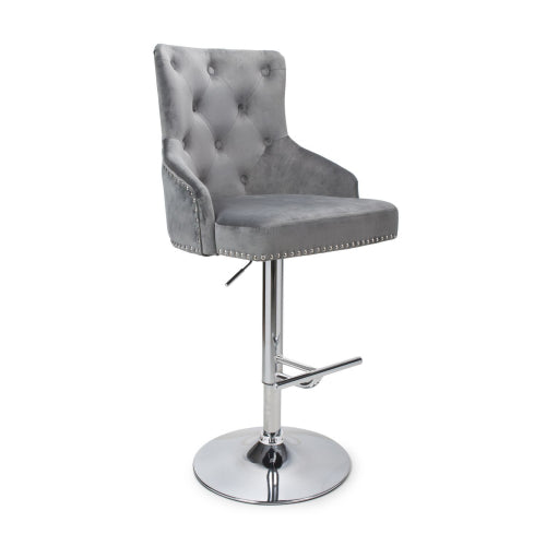 Rosario Brushed Velvet Grey Bar Stool