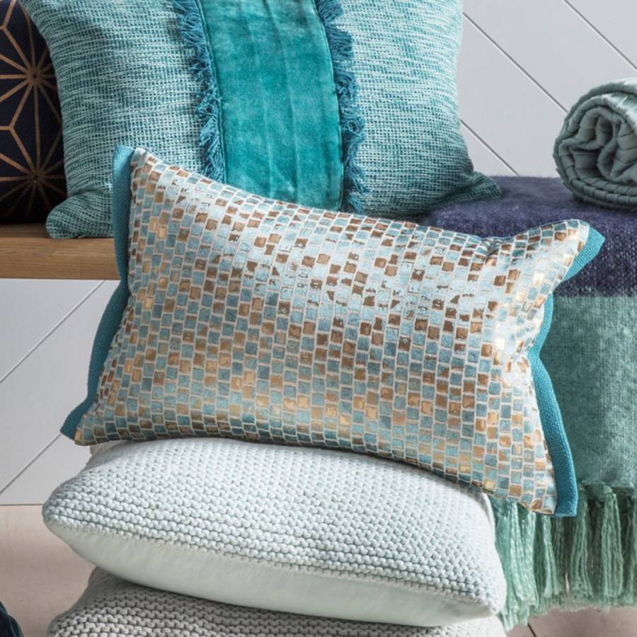 Jacquard Metallic Cushion Teal & Gold