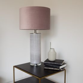Uneek Ceramic Grey Table Lamp Pink Velvet Shade